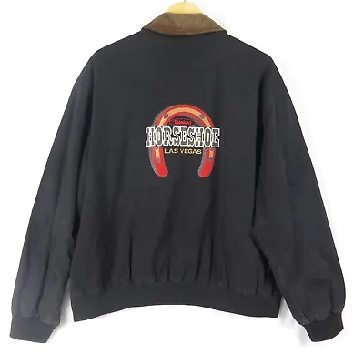 VTG Binions Horseshoe Las Vegas Jacket Men's 2XL Black MAP Cotton & Leather USA • $65.95