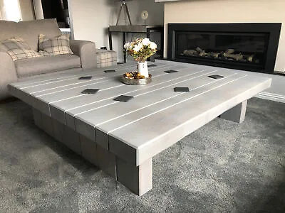 Large Hand-Crafted Chunky Oak Square Sleeper Coffee Table - GREY Finish • £1569.95