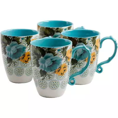 Rose Shadow Turquoise 4-Piece 26-Ounce Stoneware Latte Mug Set • $16.99