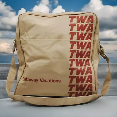 Vtg 70s TWA Airlines Travel Flight Bag Tote Getaway Vacations Adjustable Strap • $22