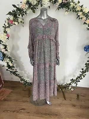 £13.99 • Buy Violet Romance Maternity Midaxi Dress Size 8 12 Floral Button Front Tiered MK48