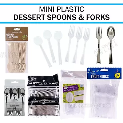 $11.95 • Buy Mini Plastic Dessert Spoons Forks Wooden Silver Tea Spoon Party Bulk Catering AU