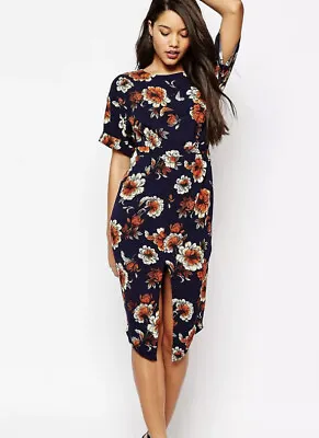 £9.90 • Buy ASOS Wiggle Midi Dress W/ Split Front Large Floral Print. Size 8. New No Tags.