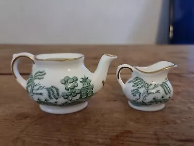 Beautiful Miniature Coalport England Willow Green Jug & Teapot Bone China Pair • £8