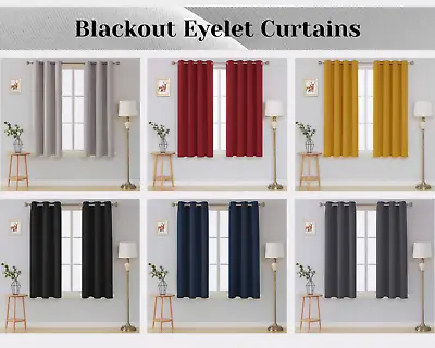 £1.98 • Buy Thick Thermal Blackout Eyelet Curtains Ring Top Ready Made Pair Energy Saving