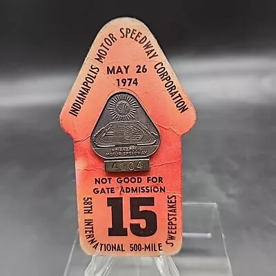 1974 Indy 500 Silver Pit Pass Badge Pin W Backer Card Indianapolis Speedway • $28.19