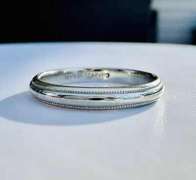 Vintage Art Carved 14k White Gold Milgrain Wedding Band Ring Size 6 Stacking • $299