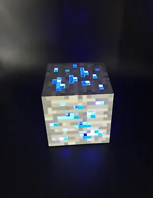 2012 Think Geek Minecraft 3  Diamond Ore Blue Light Cube Tap Night Light -tested • $5