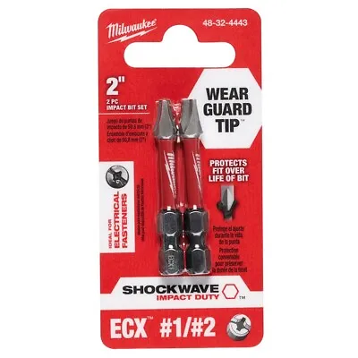 Milwaukee 48-32-4443 2 In. Shockwave ECX Power Bit #1 & #2 Combo Pack - IN STOCK • $8.99