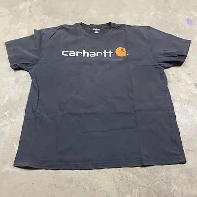 CARHARTT Y2K VTG T Shirt 2XL Distressed Faded Logo Heavy Heavyweight Thick Black • $16.24