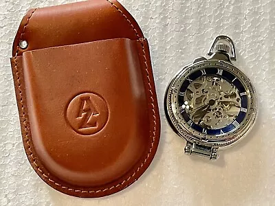 Arizona Jean Co Mens Mechanical Skeleton Pocket Watch With Leather Pouch NIB • $23