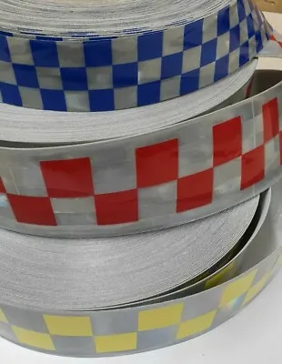 Reflective Tape Chequered LIKE POLICE - FIRE Sold By The Metre SEW ON UK SELLER • £2.49