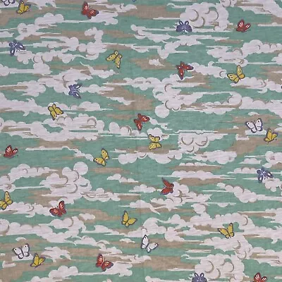 Vtg Jersey Knit Fabric Butterfly Novelty Print Clouds Green White Tan 63  X 58  • $19.99