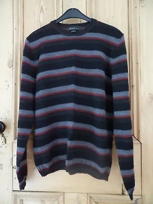 RDX Mens Wool Mix Sweater Jumper Size S Black Grey Red Stripe Crew Neck • £9.99