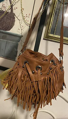 TYLIE RUNWAY Fringed Hobo Sm.  Leather Cell I Phone Case HIPPIE Shoulder Bag • $111.99