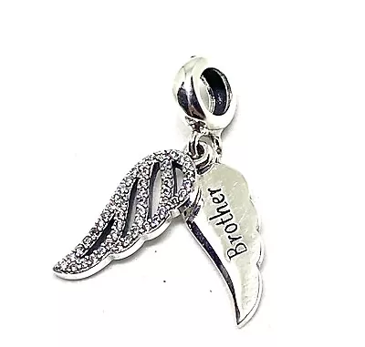 Sterling Silver 925 🌸 Sparkling Brother Angel Wing Memorial Charm & Pouch • £19.99