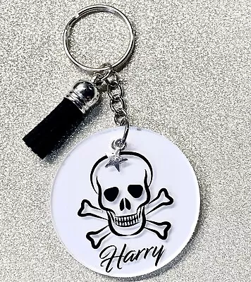 £3.89 • Buy Skull And Crossbones Personalised Keyring. Handmade Novelty Gift! Any Name!
