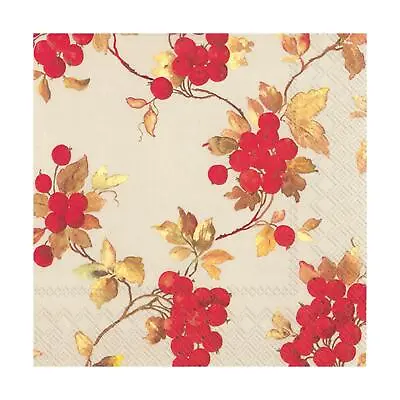 £6.45 • Buy Red Berries Linen 3 Ply Paper Napkins Christmas Lunch Xmas Disposable Serviettes