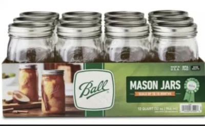 $33 • Buy Ball 32Oz Wide Mouth Canning Mason Jar Lids, Bands Clear Glass Quart Jars 12/Box