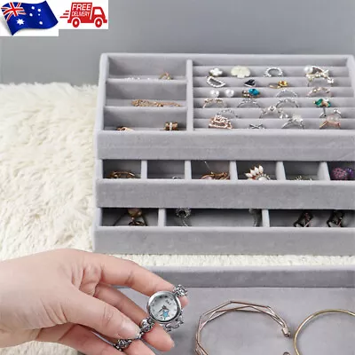 Velvet Jewelry Organizer Tray Stackable Jewelry Storage Inserts Earring Holder • $12.35