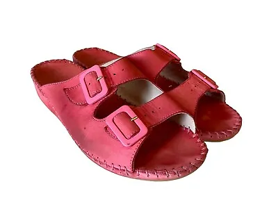 La Plume Womens Pink Jen Suede Leather Buckle Sandals Size 40 Made In Italy • $49
