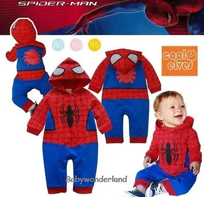 New Baby Boys Spiderman Long Sleeves One Piece Jumpsuit Hoodie Size 012 • $23.95