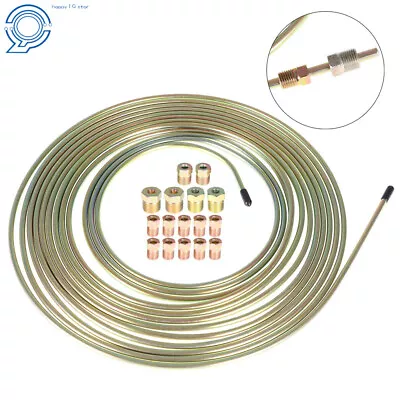 25 Ft. 3/16 Brake Line Tubing Coil- Flexible Double Galvanized Steel-16 Fittings • $18.32