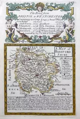 HEREFORDSHIRE HEREFORD  BY EMANUEL BOWEN C1720 GENUINE ANTIQUE MAP • £34.99