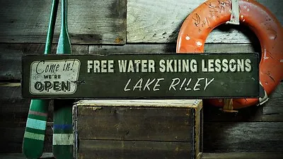 Custom Lake House Water Skiing Sign - Rustic Hand Made Vintage Wooden • $54