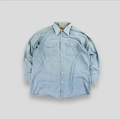 Vintage 70s Big Ben Button Up Shirt Blue Large • £22.99
