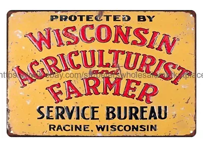 Protected By Wisconsin Agriculturist Farmers Service Bureau Metal Tin Sign • $18.96