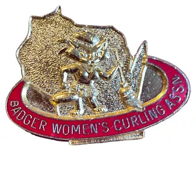 Rare Vintage Badgers Women’s Curling Association Club Pin Badge Gold Tone Signed • $59