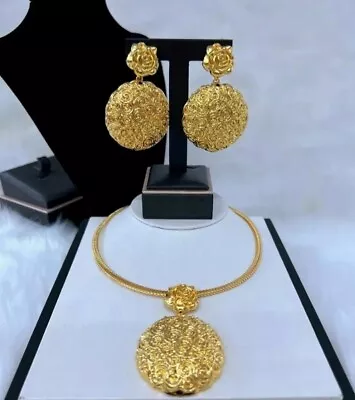 Statement Dubai Gold Filled African Wedding Party Necklace Earrings Jewelry Set • $28.61