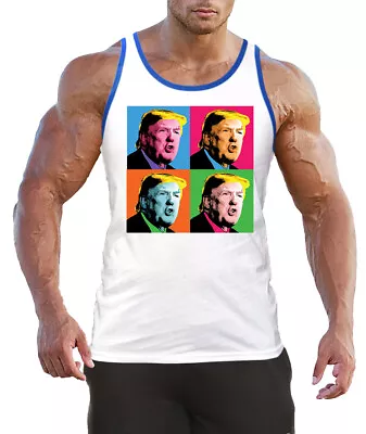 Men's Pop Art Trump White Tank Top BL Donald President America Great Elections • $11.99