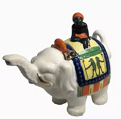 Vintage Porcelain 1920's Elephant Teapot With Rider On Lid Hand-painted Japan 7  • $32