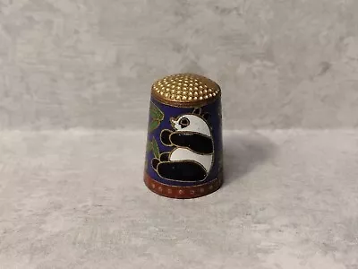 9)  Vintage Collectible Sewing Thimble - Cloisonne Enamel Metal Panda & Bamboo • $6