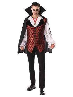 Men's Black & White Vampire Halloween Costume Shirt Vest Cape Medium • $32.99