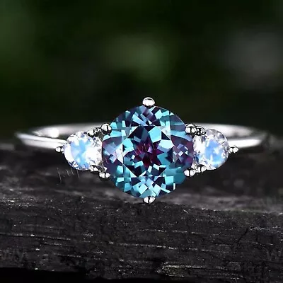 $74.77 • Buy Alexandrite With Moonstone Gemstone 925 Sterling Silver Bridal Anniversary Ring