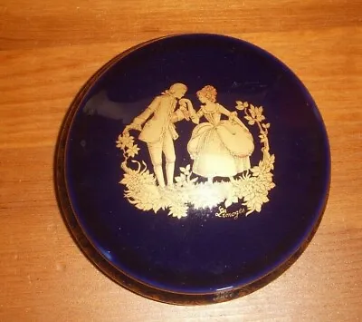 Vintage Navy Blue And Gold Lidded Porcelain Trinket Dish By Limoges Castel • £9.99