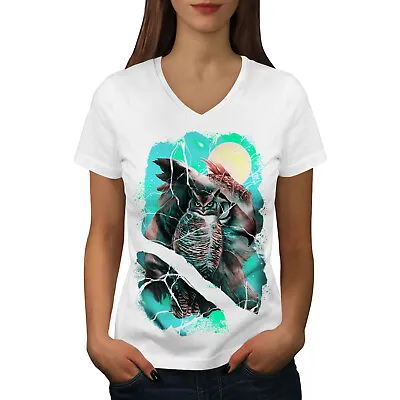 £16.99 • Buy Wellcoda Forest Owl Moon Fantasy Womens V-Neck T-shirt,  Graphic Design Tee