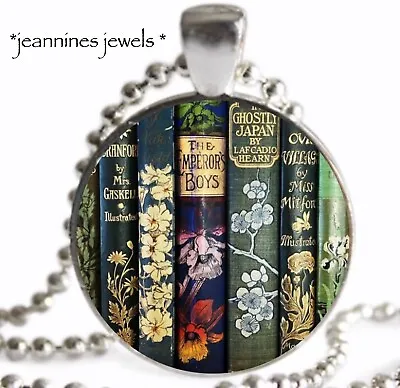 Vintage Books Necklace Book Lover Bibliophile Gift ART PRINT Silver Pendant • $21.99