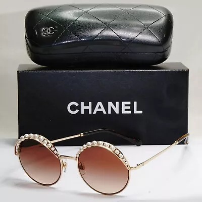 Chanel Sunglasses Pearl Gold Round Metal Brown Gradient 4234-H C.395/S5 53mm • £350