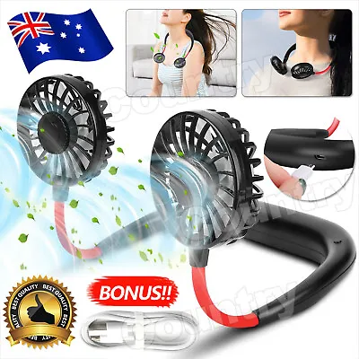 Portable Neck Hanging Fan Sport Lazy Dual Cooling Neckband Fan USB Rechargeable • $13.85