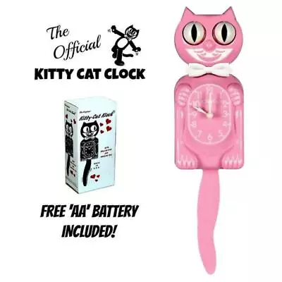 PINK SATIN KITTY CAT CLOCK (3/4 Size) 12.75  Free Battery Retro Kit-Cat Klock • $59.99