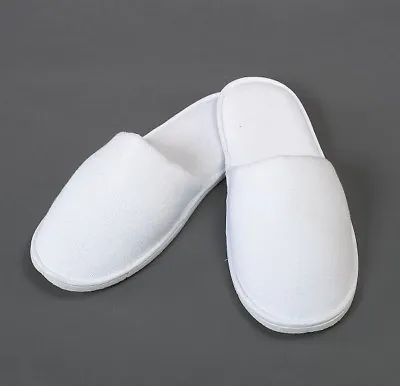 Men's White Cotton Slippers Travel Salon Spa Hotel Bedroom Shoe Slipper Size:10 • $11.98