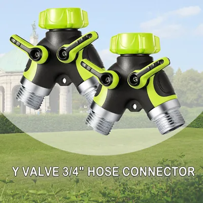 2 Pack Water Hose Splitter 2 Way 3/4  Hose Connector Outdoor Garden Y Valve Pipe • $13.09