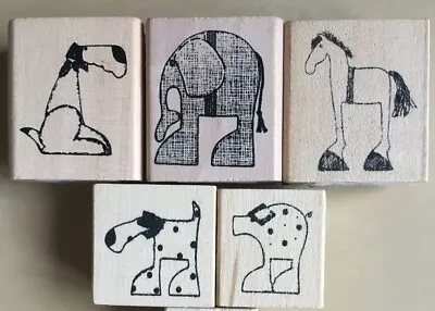 X5 East Of India Rubber Stamp BUNDLE: Childrens Craft Rabbit Dog Horse Pig  • £8.99