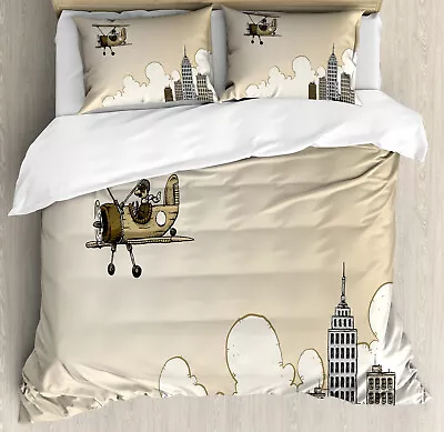 Vintage Airplane Duvet Cover Set With Pillow Shams Cartoon Plane Print • $69.99