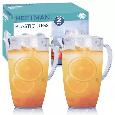 HEFTMAN 2 Plastic Jugs Pitchers With Lid & Vented 2L Cocktail Party BBQ Bubble • £15.19