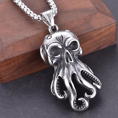 Men's Fashion Jewelry Silver Octopus Skull Pendant Necklace 507 • $11.66